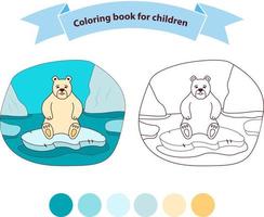 ours polaire triste sur une banquise dans le livre de coloriage de la mer pour les enfants. griffonnage décrit. vecteur plat.catastrophe écologique. la glace fondante.