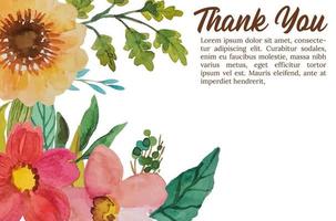 modèle de carte de remerciement fleur aquarelle vecteur