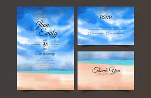carte d'invitation de mariage, panorama de la plage, aquarelle vecteur
