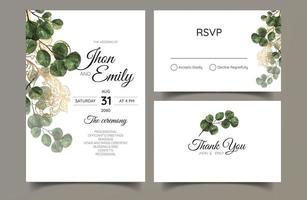 invitation de mariage avec des feuilles d'eucalyptus aquarelles vecteur