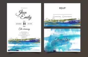 carte d'invitation de mariage, panorama de la plage, aquarelle vecteur