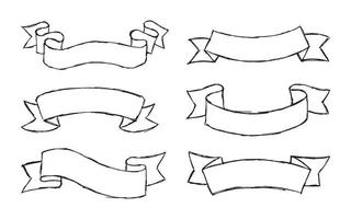 ensemble dessiné à la main de différents rubans. éléments de conception pour cartes de voeux, bannières, invitations. croquis, illustration vectorielle vecteur