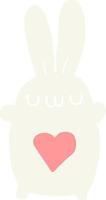 mignon lapin de dessin animé de style plat couleur avec coeur d'amour vecteur