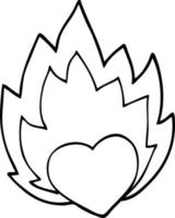 dessin au trait dessin animé coeur enflammé vecteur