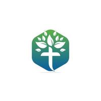 conception vectorielle d'icône de symbole de croix religieuse d'arbre. création de logo d'arbre croisé. logo de l'église des arbres.