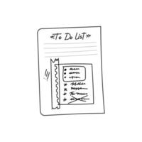doodle liste de tâches entre guillemets isolés. une page d'un bloc-notes pour les notes. bande déchirée dessinée à la main sur une feuille d'un journal intime. illustration vectorielle d'un bloc-notes papier avec des notes importantes sur un blanc. vecteur