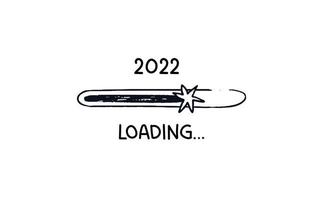 2022 avec étoile sur la barre de chargement isolée. une barre de progression dessinée à la main avec une étoile sur une bande noire. noir sur blanc illustration vectorielle grunge d'un statut de chargement de vacances ou d'anniversaire. vecteur