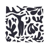 fragments de collage abstrait de pièces découpées inspirées de matisse avec la figure d'une femme dansante. illustration vectorielle noir sur des bouts de papier blanc isolés. vecteur