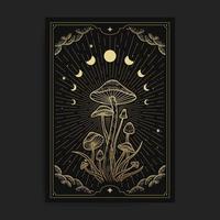 champignon magique dans les buissons de la forêt dans la nuit noire vecteur