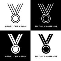 caricature d'icône de champion de médaille. logo vectoriel symbole gagnant