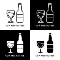 caricature d'icône de vin et de bière. logo vectoriel symbole tasse et bouteille