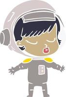 jolie fille astronaute de dessin animé de style couleur plat vecteur