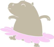 ballerine d'hippopotame de dessin animé de couleur plate vecteur