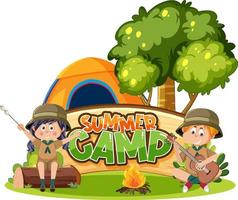 camping enfants en style cartoon vecteur