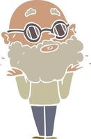 homme curieux de dessin animé de style plat couleur avec barbe et lunettes de soleil vecteur