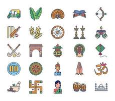 jeu d'icônes de la culture et de la tradition indiennes vecteur