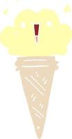 crème glacée de dessin animé de style couleur plat avec visage vecteur