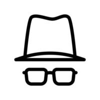 icône privée incognito avec des lunettes et un chapeau dans un style de contour noir vecteur