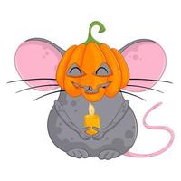 souris de citrouille d'halloween de dessin animé. illustration drôle. isolé. vecteur