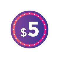 Étiquette de prix de 5 dollars. symbole de prix de 5 dollars us. prix bannière de vente de 5 dollars en USD. concept de marketing de promotion commerciale ou commerciale vecteur