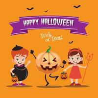 joyeux halloween avec des enfants heureux en illustration vectorielle de costume de diable vecteur