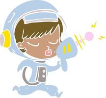 dessin animé style couleur plat jolie fille astronaute avec pistolet à rayons vecteur