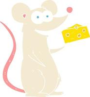 illustration en couleur plate d'une souris de dessin animé avec du fromage vecteur