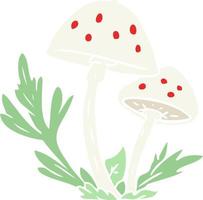 champignons sauvages de dessin animé de style plat couleur vecteur