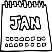 calendrier de dessin animé de dessin au trait montrant le mois de janvier vecteur