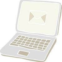 illustration en couleur plate d'un ordinateur portable de dessin animé avec symbole de message à l'écran vecteur