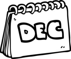 calendrier de dessin animé de dessin au trait montrant le mois de décembre vecteur