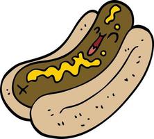 dessin animé doodle hot-dog à la moutarde vecteur