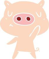 cochon de contenu de dessin animé de style couleur plat vecteur