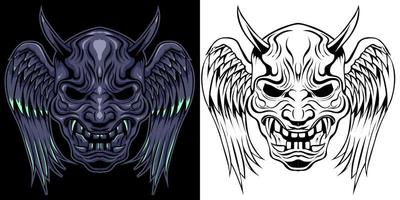 illustration vectorielle de masque oni ailé dans un style de couleur néon vecteur