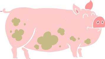 illustration en couleur plate d'un cochon boueux de dessin animé vecteur