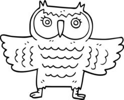 dessin au trait dessin animé sage vieux hibou vecteur