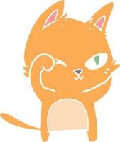 chat de dessin animé de style plat couleur se frottant les yeux vecteur