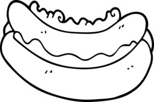 dessin au trait hot-dog de dessin animé dans un petit pain vecteur