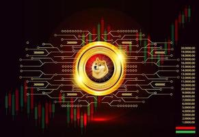 dogecoin de crypto-monnaie avec fond de circuit numérique vecteur