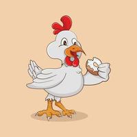 la mascotte de poulet kawai mange des beignets vecteur