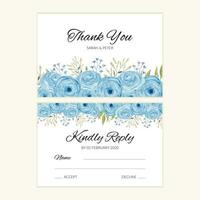 modèle de carte de réponse de mariage avec décoration rose aquarelle bleue vecteur