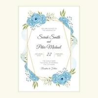 carte d'invitation de mariage rustique avec cadre aquarelle fleur bleue vecteur