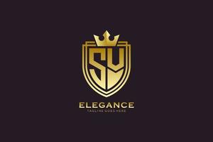 logo monogramme de luxe élégant initial sv ou modèle de badge avec volutes et couronne royale - parfait pour les projets de marque de luxe vecteur