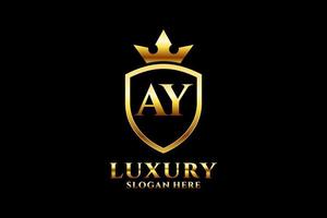 logo monogramme de luxe initial ay élégant ou modèle de badge avec volutes et couronne royale - parfait pour les projets de marque de luxe vecteur