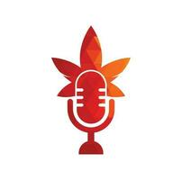 création de logo vectoriel de podcast de cannabis. logo podcast avec modèle de vecteur de feuille de cannabis.
