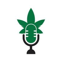 création de logo vectoriel de podcast de cannabis. logo podcast avec modèle de vecteur de feuille de cannabis.