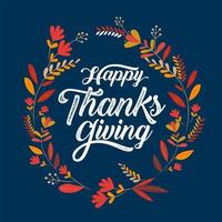 affiche de typographie joyeux thanksgiving avec cadre de feuille vecteur