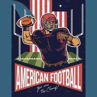 affiche vintage du joueur de football américain, lancer la balle vecteur