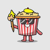 personnage de dessin animé mignon popcorn peintre portraitiste vecteur