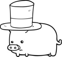 cochon de dessin animé portant un chapeau haut de forme vecteur